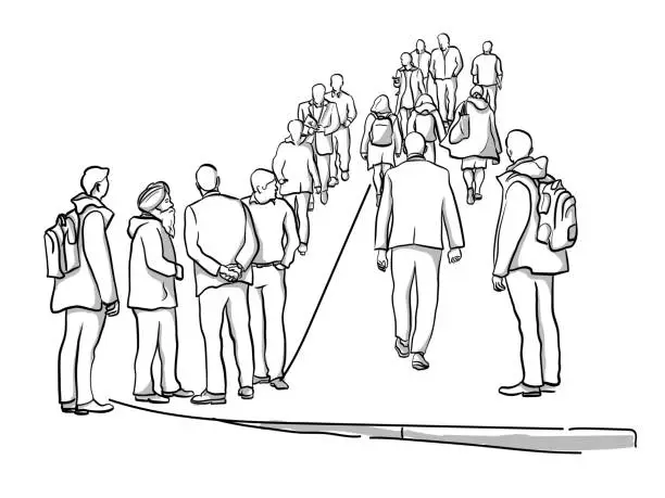 Vector illustration of Sidewalk Crowd Seattle Street Sketch