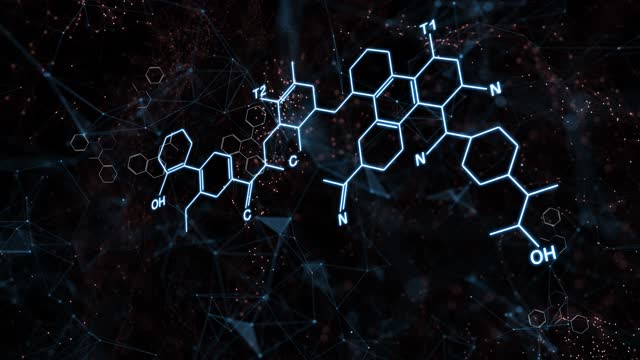 Abstract chemical molecules animation dark modern background