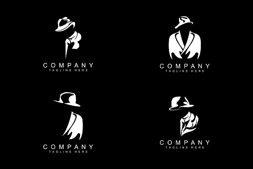 Detective Man Logo Design, Mafia Detective Fashion Tuxedo And Hat Illustration Vector, BlackMan Businesman Icon