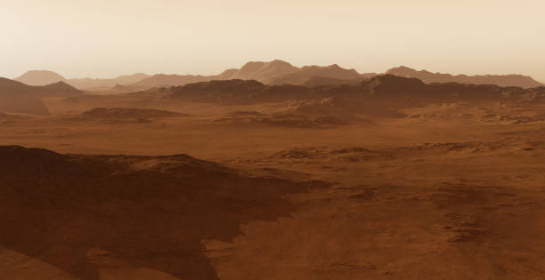 istock Dust storm on Mars. Sunset on Mars. Martian landscape. 3D rendering 1467227711