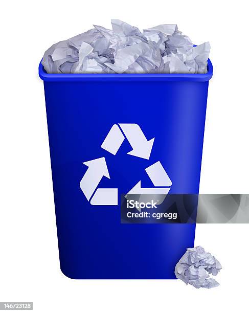 Umfangreiches Recycling Bin Stockfoto und mehr Bilder von Blau - Blau, Fotografie, Freisteller – Neutraler Hintergrund
