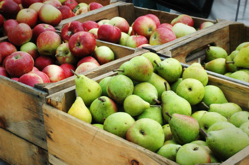 Crates of Pears & Apples at Farmers market.
