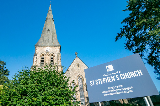 St Stephen's Church on Waterloo Road at Tonbridge in Kent, England, with contact numbers visible.