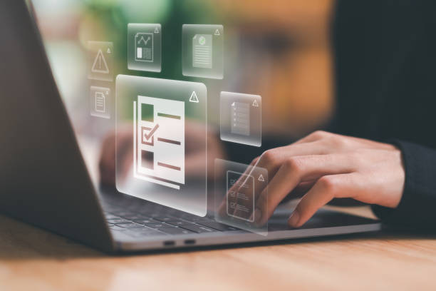 istock Businessman checking the steps through a virtual online document with a list of checkboxes Concepts of practices and policies, company articles of association Terms and Conditions 1467235540