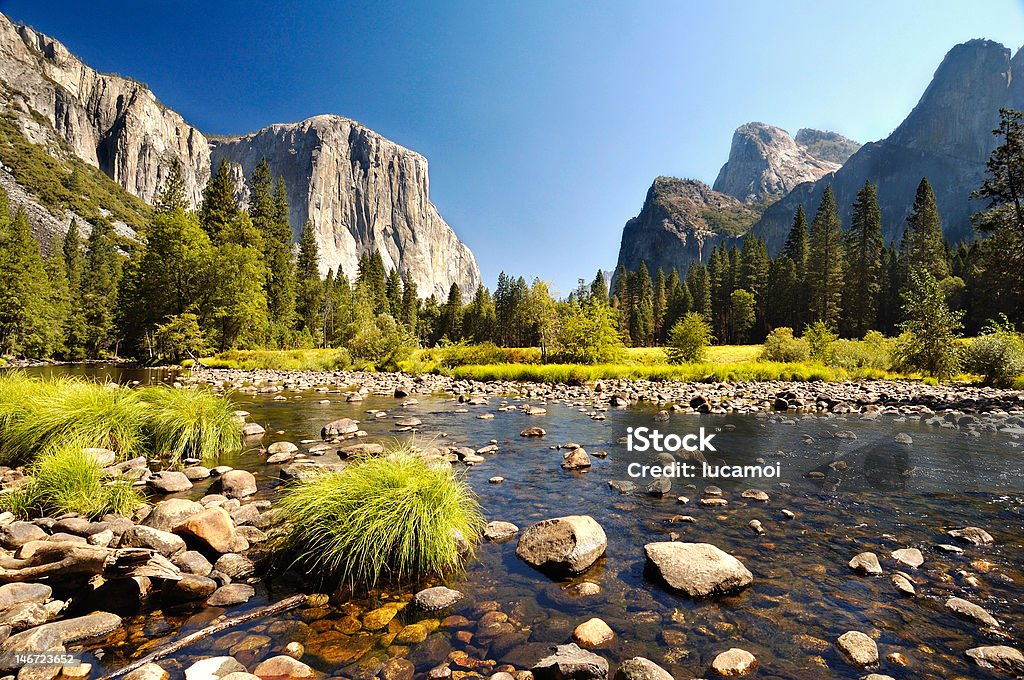 Yosemite Merced River and El Capitan at Yosemite National Park Merced River Stock Photo