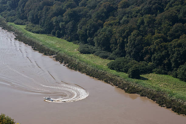 Water-skiing on river Wye stock photo