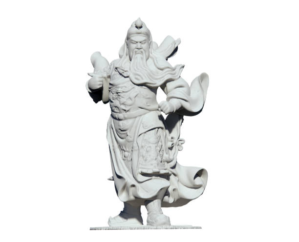 Bodhisattva Sangharama/ Guan Yu/ Kwan Kong Statue 3D rendered Standing Pose with a white background.