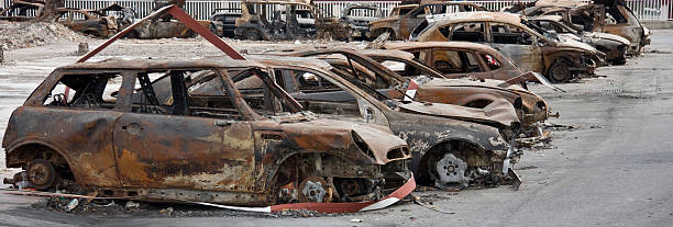istock Burnt out cars in a parking 146723991