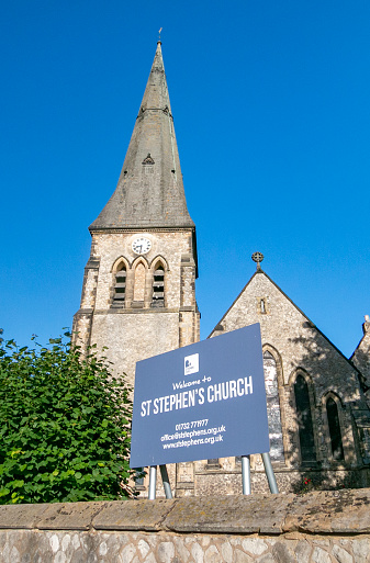 St Stephen's Church on Waterloo Road at Tonbridge in Kent, England, with contact numbers visible.