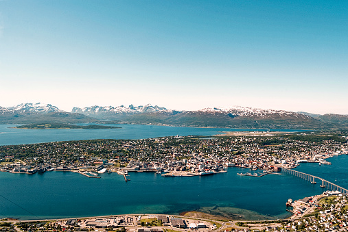 A summer view from top of the mountain of the Tromso City. Tromso - Scandinavia, Europe, Norway, 30th of June 2012