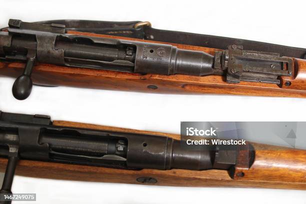 Closeup Shot Of Two Versions Of Japanese Arisaka Rifles From Ww2 Stock Photo - Download Image Now