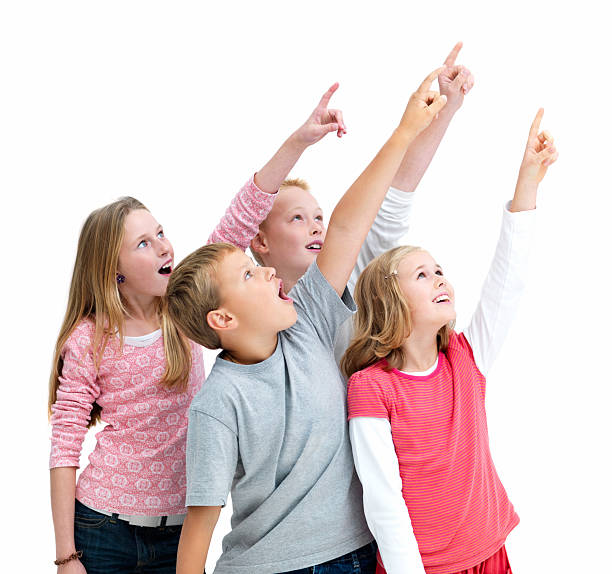 istock Boys and girls pointing up 146725236