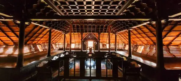 King's court hall in Padmanabhapuram palace made of wood with bright ventilation