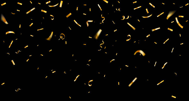 istock Golden confetti falling from the sky.3d metal confetti and ribbons,luxury background 1467256206