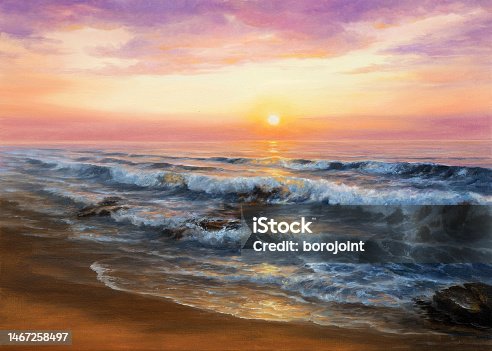istock Golden sunrise on the beach 1467258497