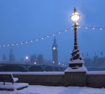 Snoiwing in London by the River Thames