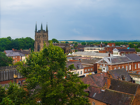 Tamworth, United Kingdom – September 22, 2021: An aerial view of the historic Tamworth with St Editha's church