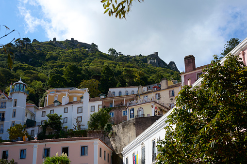 The historic buildings in the Sintra old town in Sao Martinho, Portugal