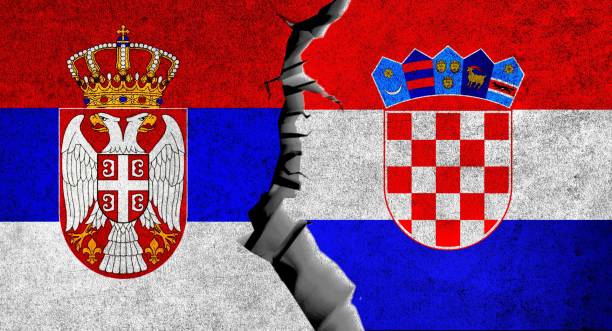 istock Serbia and Croatia flags together. 1467272726