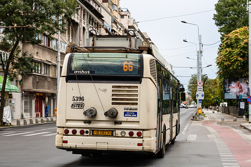 Bus in traffic. STB public transport Bucharest, Romania, 2022