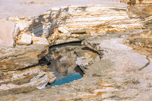 istock Dead Sea salt mineral formation layers, Jordan 1467276473