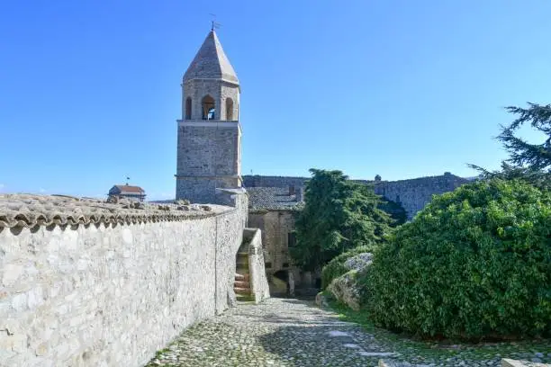 Bell tower of a medieval church in Bovino, a small town in the province of Foggia, Italy.