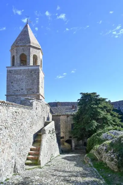 Bell tower of a medieval church in Bovino, a small town in the province of Foggia, Italy.