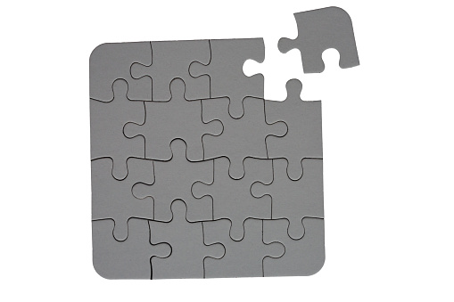 Make your own jigsaw puzzle! This blank puzzle is easily selected with the Magic Wand tool, and it is 50% gray, enabling an image to be overlaid as an Overlay layer.