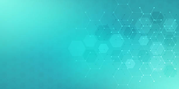 ilustraciones, imágenes clip art, dibujos animados e iconos de stock de elemento de diseño abstracto con fondo geométrico de patrón de forma de hexágonos - azul turquesa