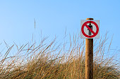 Road sign by grass against clear sky