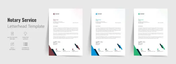 Vector illustration of Notary service letterhead template with creative layout design. Notary public signing agent branding