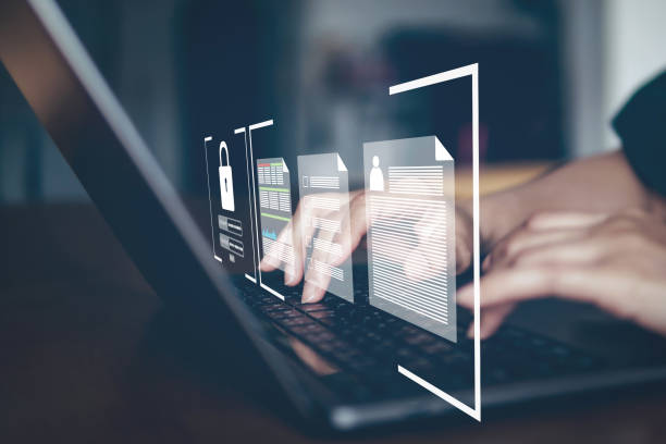 istock Concept of security data network, Prevent online identity theft, user and password login on visual screen for protect dat. 1467280497