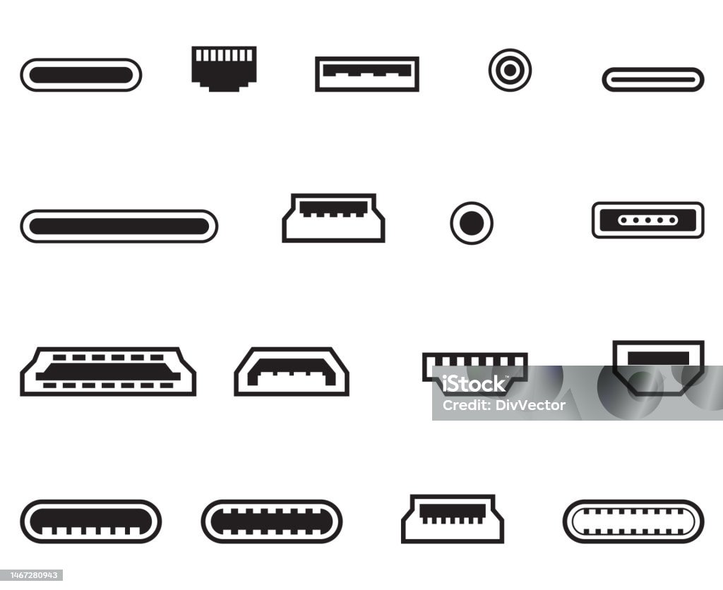 Usb File Plug Usb Type Plugs Vector Set Stock Illustration - Download Image Now ...
