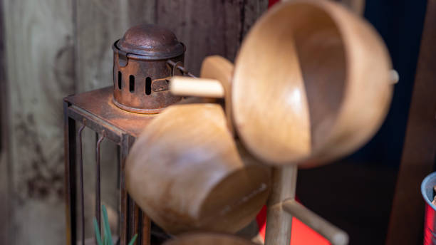 istock Retro rusty lantern and wooden utensils 1467281800