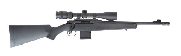 Rifle scope on a black rifle chambered in 556
