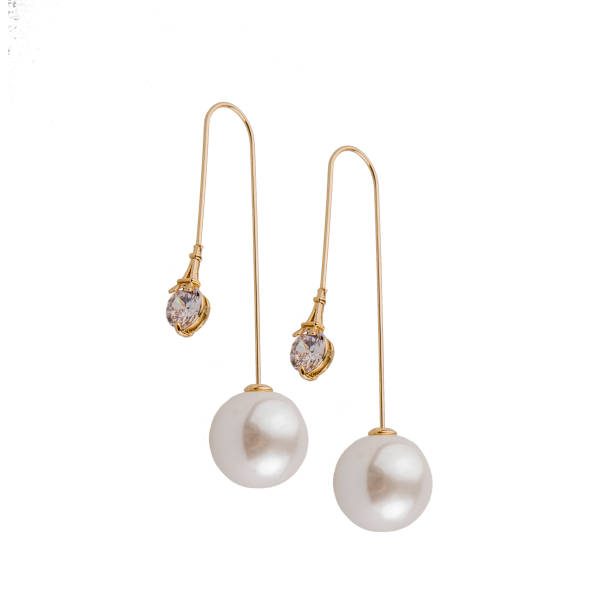 istock Golden earrings with pearls on a white background 1467282523