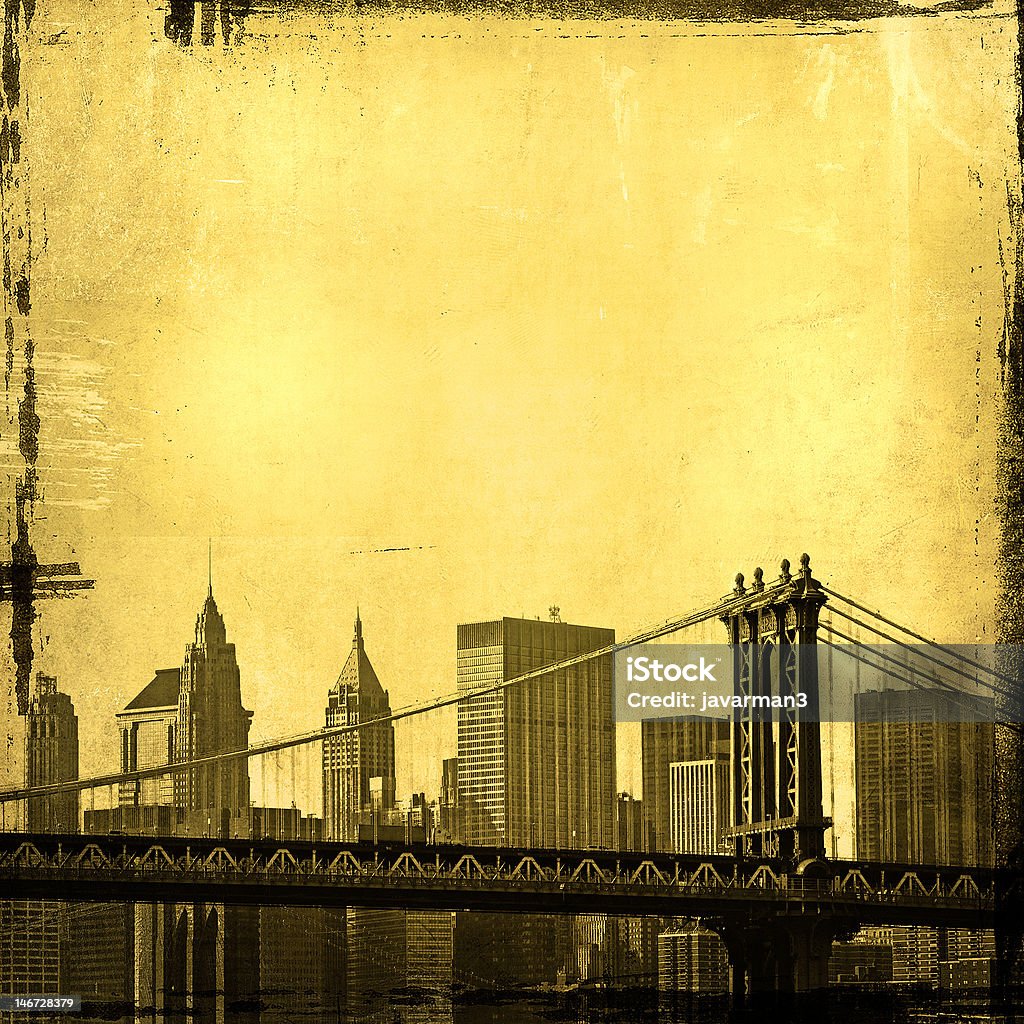 Imagem de grunge de manhattan bridge e o horizonte de Nova york - Foto de stock de New York City royalty-free