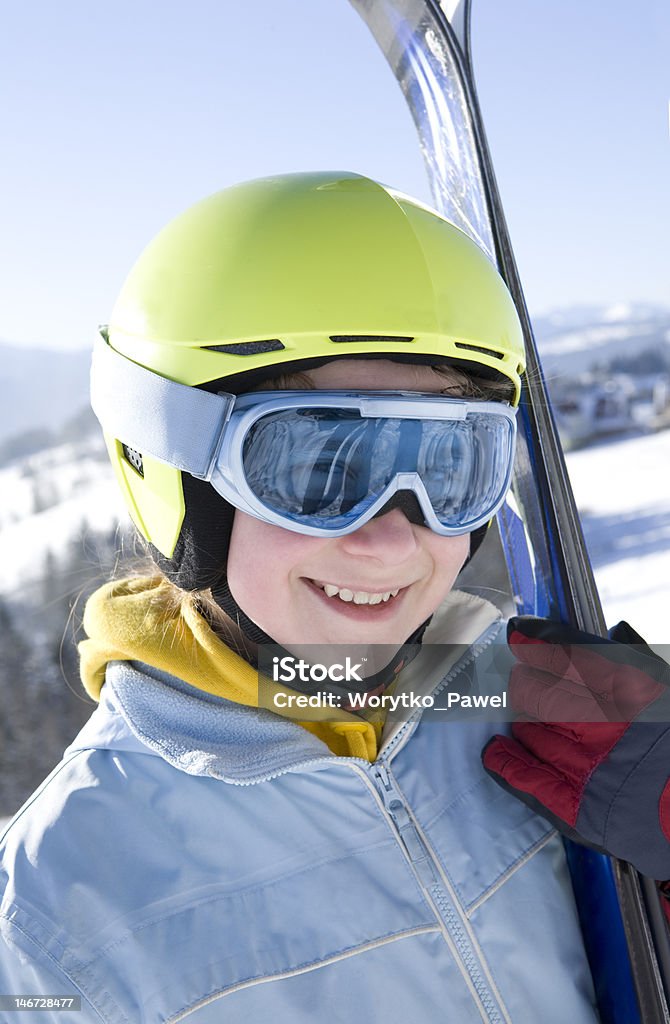 행복함 여자아이, 스키복 - 로열티 프리 겨울 스톡 사진
