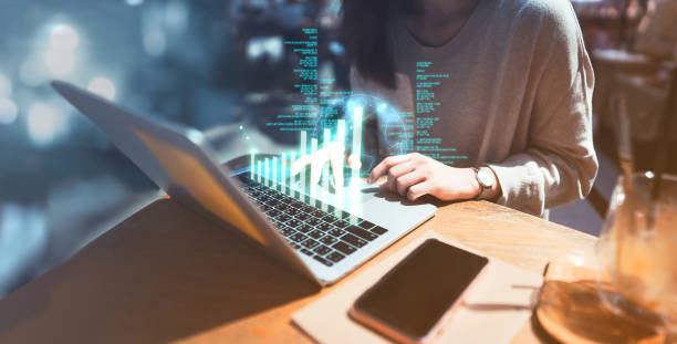 istock Business woman busy working with laptop computer using investment digital technology for financial make money 1467287794