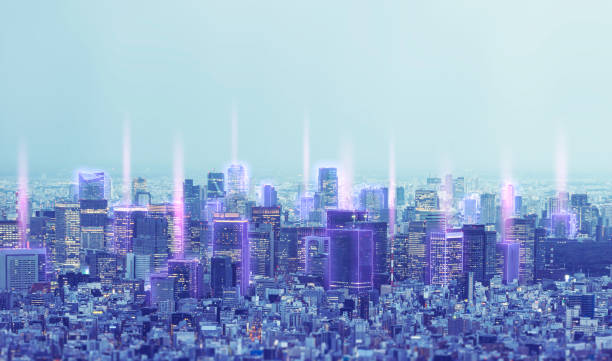 istock Future smart city with technology and cyber digital light 1467287817