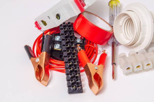 istock Kit spare parts and tools for electrical repairs in home or office 1467288464