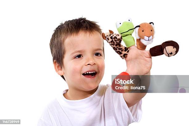 Happy Boy With Finger Puppets Stock Photo - Download Image Now - Finger Puppet, Boys, Child