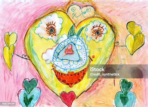 Childs Grafikhappy Heart Stockfoto und mehr Bilder von Kinderzeichnung - Kinderzeichnung, Glücklichsein, Herzform