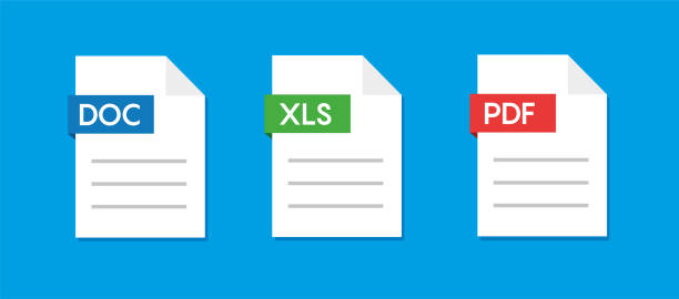 File type icons. Set of pdf, doc, xls. Collection colored icons for download on computer. Graphic templates for ui. Document types in flat style. Vector icon. File type icons. Set of pdf, doc, jpg, xls, zip. Collection colored icons for download on computer. Graphic templates for ui. Document types in flat style. Vector illustration. EPS 10 compress file stock illustrations
