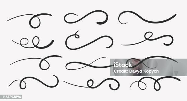 Script Swirl Swish Doodle Underline Set Hand Drawn Swoosh Elements Calligraphy Swirl ...