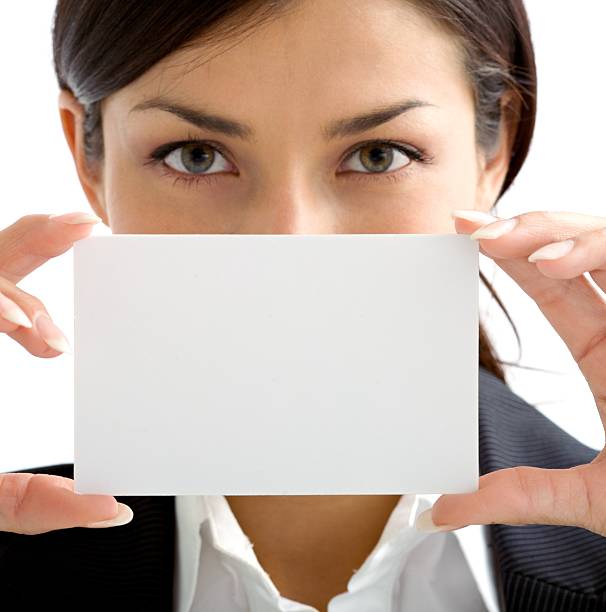 Nice woman with white card stock photo