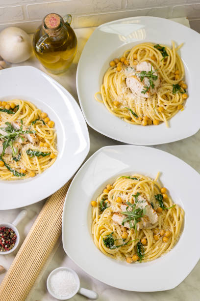 istock Pasta with chicken and arugula 1467302648