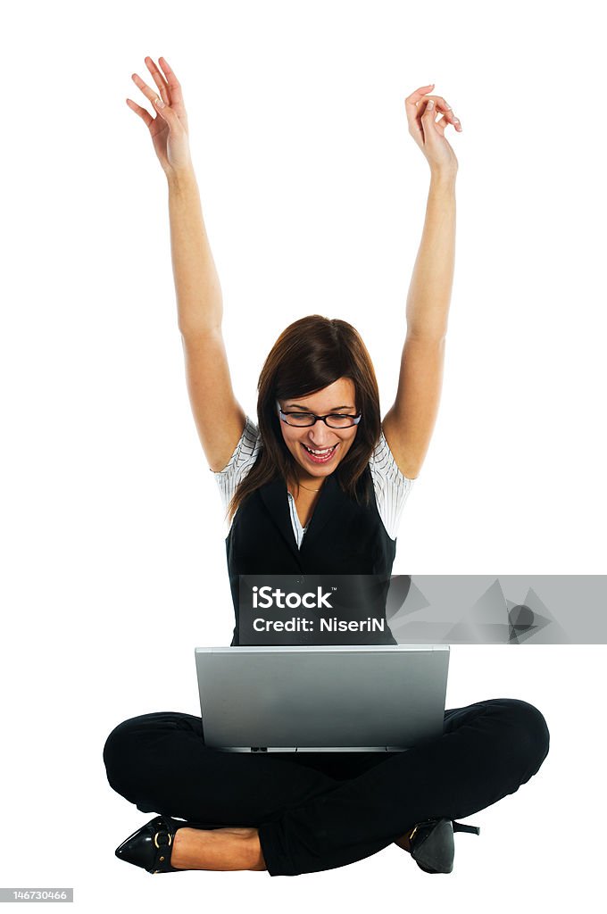 Feliz Mulher de negócios com computador portátil - Royalty-free Adulto Foto de stock