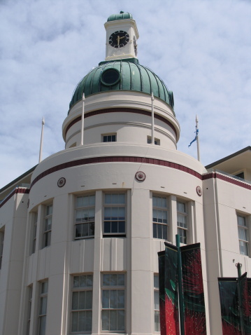 Art Deco clocktower building in Napier, New Zealand