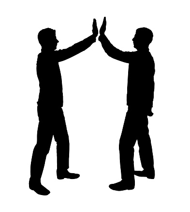 Silhouette of men make a gesture, give five. Business Concept. Vector Silhouette